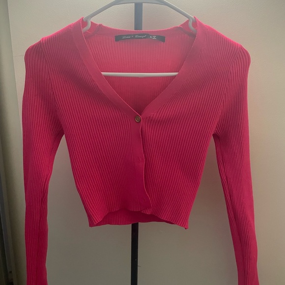 Pink Ribbed Cardigan Sweater - Picture 2 of 2